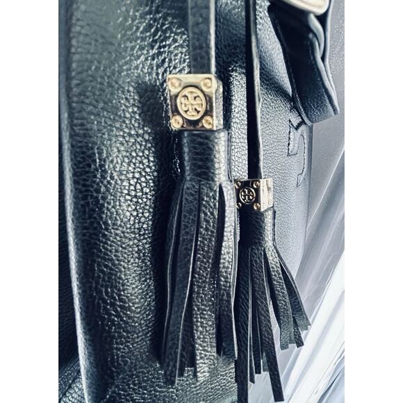 Tory Burch Thea Black Leather Slouchy Bridle Gold Chain Tote Shoulder Bag Purse - Picture 11 of 16